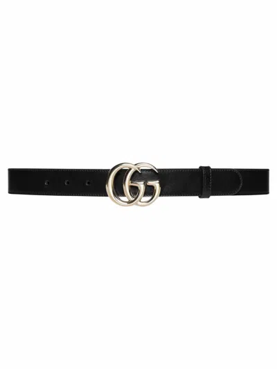 Gucci Gg Marmont Thin Leather Belt In Black