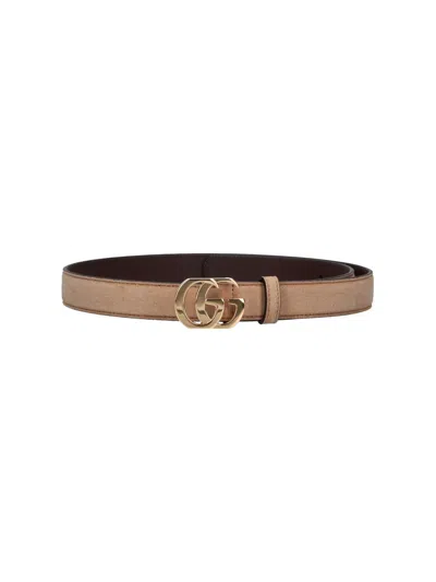 Gucci Thin Belt "gg Marmont" In Beige
