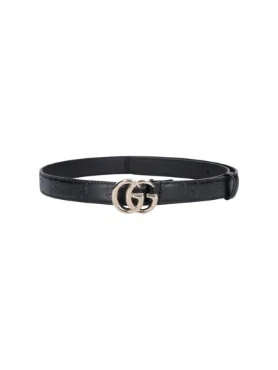 Gucci Thin Belt "gg Marmont" In Black