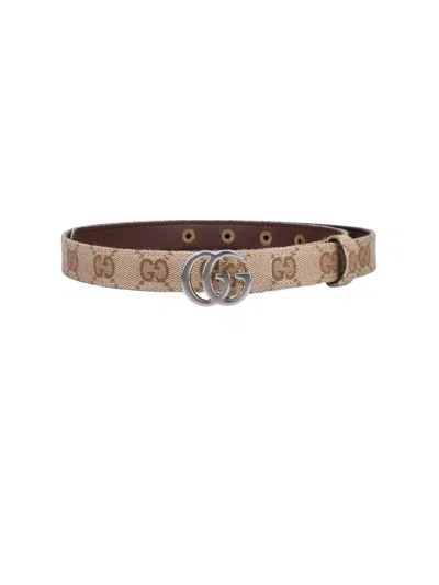 Gucci Thin Belt "gg Marmont" In Brown