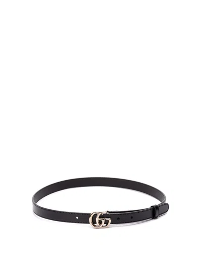 Gucci Thin Belt With `double G` Buckle In Black