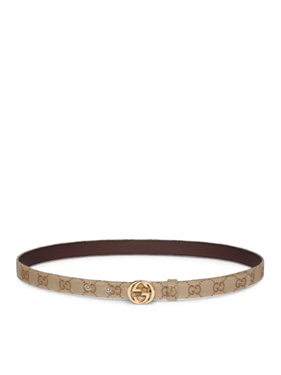 Gucci Thin Belt With Gg Cross Buckle In Nude