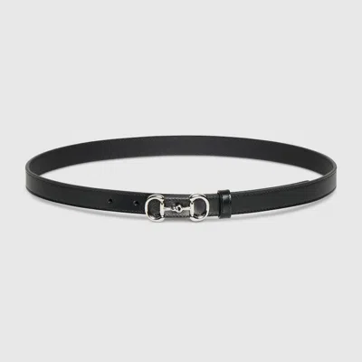Gucci Thin Belt With Horsebit Buckle In Black