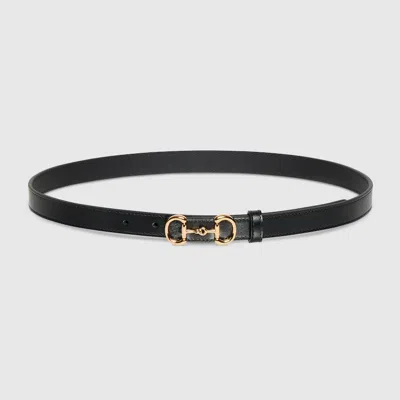 Gucci Thin Belt With Horsebit Buckle In Black