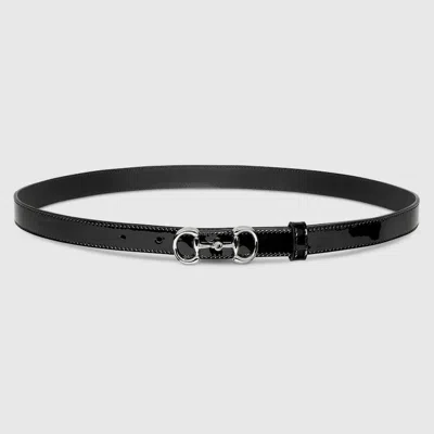 Gucci Thin Belt With Horsebit Buckle In Black