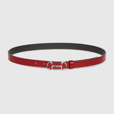 Gucci Thin Belt With Horsebit Buckle In Red