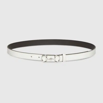 Gucci Thin Belt With Horsebit Buckle In White