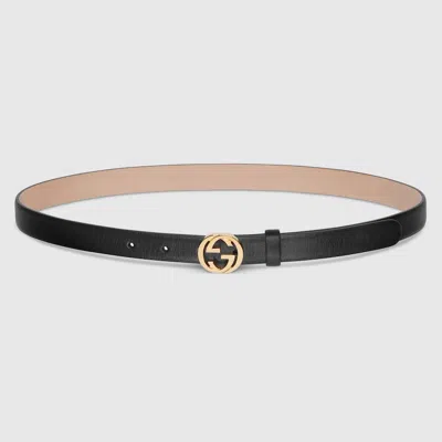 Gucci Thin Belt With Interlocking G Buckle In Black