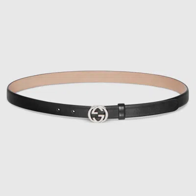 Gucci Thin Belt With Interlocking G Buckle In Black