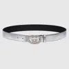 Gucci Thin Belt With Interlocking G Buckle In Silver