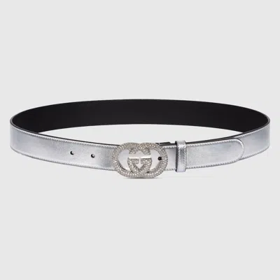 Gucci Thin Belt With Interlocking G Buckle In Silver