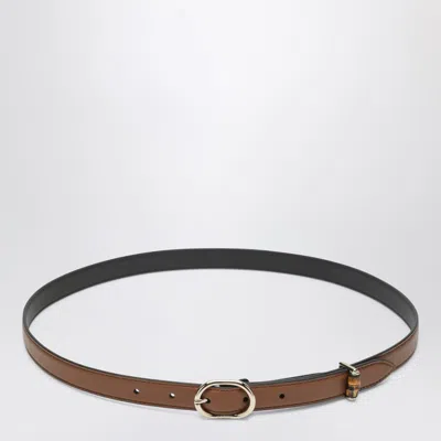 Gucci Thin Brown Belt With Oval Buckle In Pink
