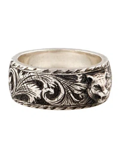 Pre-owned Gucci Thin Feline Head Ring In Multi
