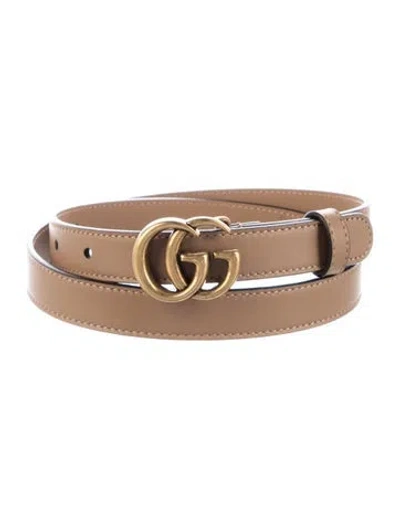 Pre-owned Gucci Thin Marmont Double G Logo Belt In Neutral