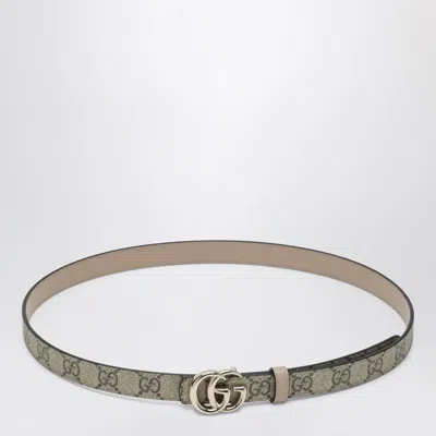 Gucci Thin Reversible Gg Marmont Belt In Beige/gg Supreme In Sand