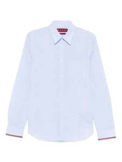 Gucci Cotton Striped Shirt With Web In Blue