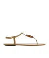 Gucci Women Khaki Leather Thong Sandals In Khaki