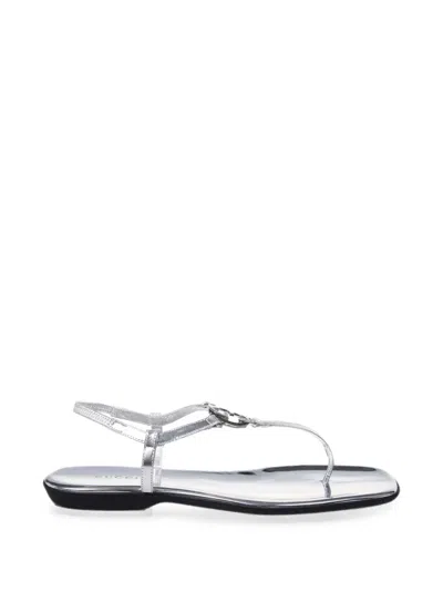 Gucci Thong Sandals With Interlocking G In Silver