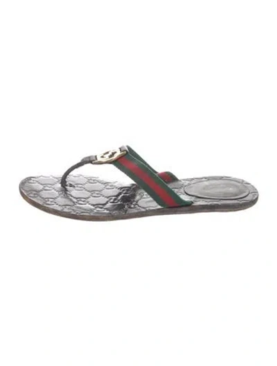 Pre-owned Gucci Thong Web Accent Flip Flops In Black
