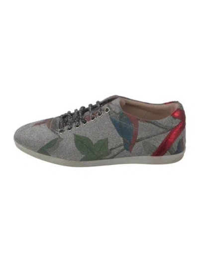 Pre-owned Gucci Tian Print Glitter Sneakers In Silver