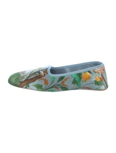 Pre-owned Gucci Tian Print Satin Ballet Flats In Blue