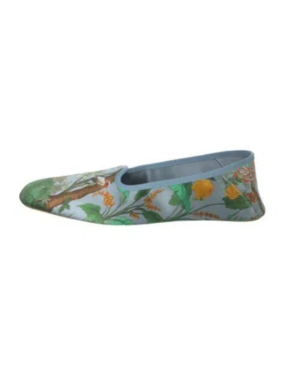 Pre-owned Gucci Tian Print Satin Slippers In Blue