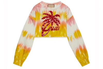 Pre-owned Gucci Tie Dye Cotton Jersey Sweatshirt Yello Pink White