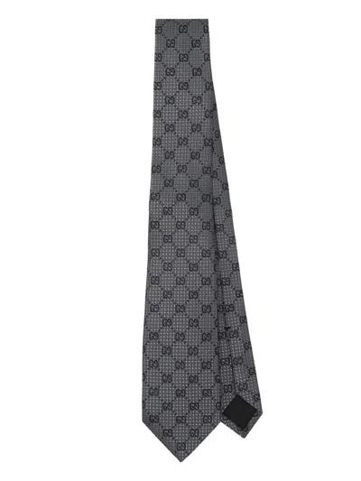 Gucci Gg-pattern Silk Tie In Grey