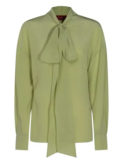 Gucci Tie-neck Buttoned Top In Green