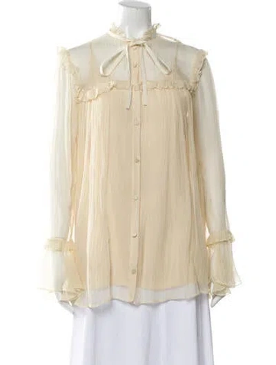 Pre-owned Gucci Tie Neck Long Sleeve Blouse In Neutral