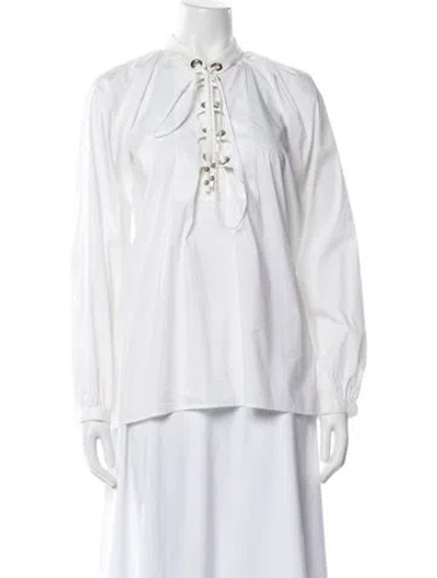 Pre-owned Gucci Tie Neck Long Sleeve Blouse In White