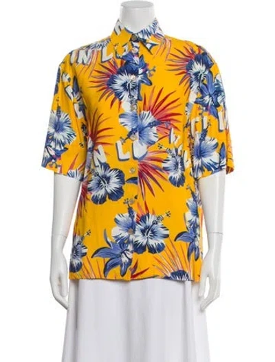 Pre-owned Gucci Tie Neck Long Sleeve Blouse In Yellow