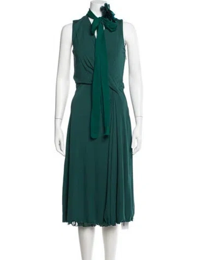 Pre-owned Gucci Tie Neck Midi Length Dress In Green