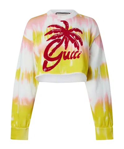 Gucci Tiedye Cropped Crewneck Sweatshirt In Yellow