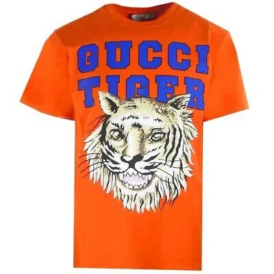 Pre-owned Gucci Tiger Design Regular Fit Orange T-shirt