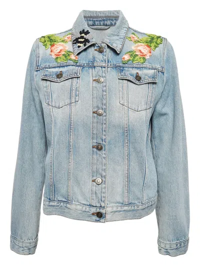 Pre-owned Gucci Tiger-embroidered Denim Jacket