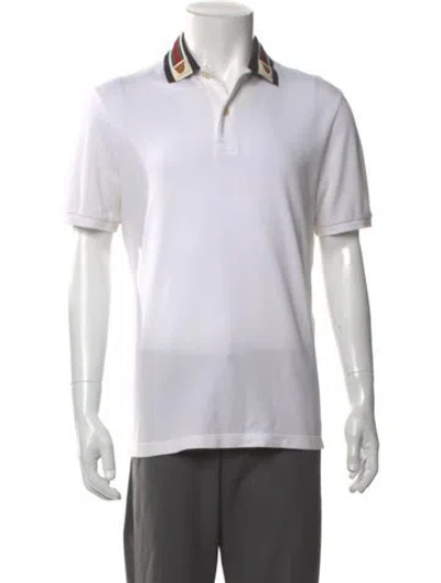 Pre-owned Gucci Tiger Head Accent Collar Polo Shirt In White