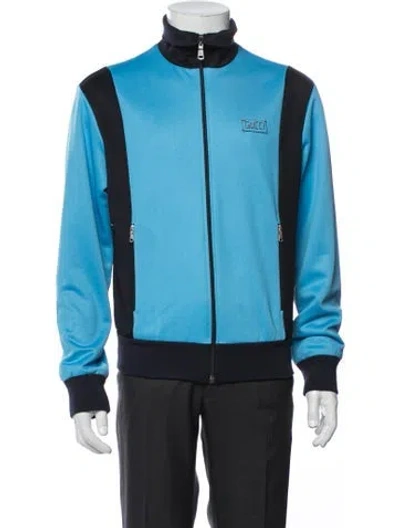 Pre-owned Gucci Tiger Head Accent Colorblock Pattern Bomber Jacket In Blue