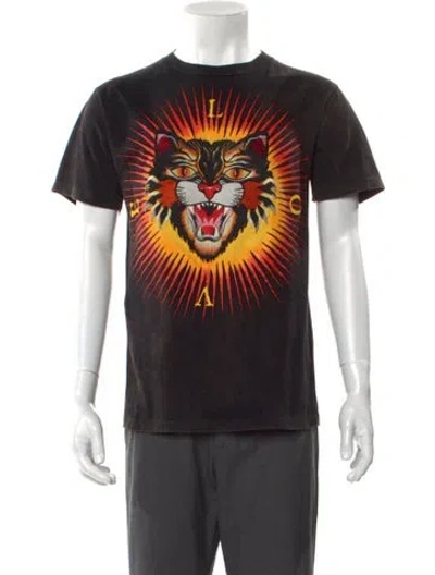 Pre-owned Gucci Tiger Head Accent Graphic Print T-shirt In Black