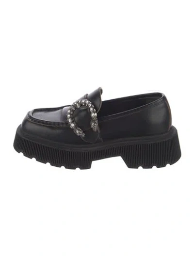 Pre-owned Gucci Tiger Head Accent Leather Loafers In Black