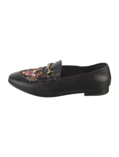 Pre-owned Gucci Tiger Head Accent Leather Loafers In Black
