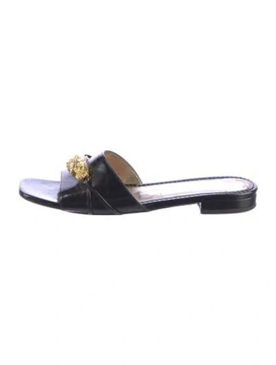 Pre-owned Gucci Tiger Head Accent Patent Leather Slides In Black