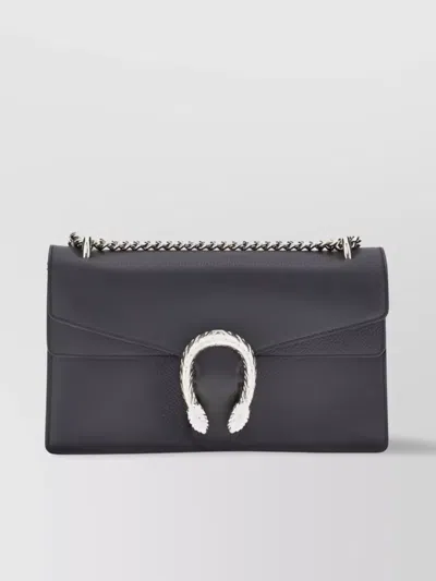 Gucci Tiger Head Detail Leather Shoulder Bag In Gray