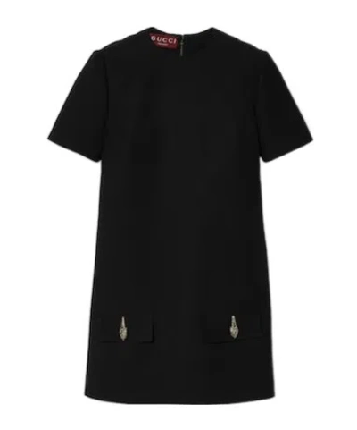 Gucci Tiger Head Detail Mini Dress In Black