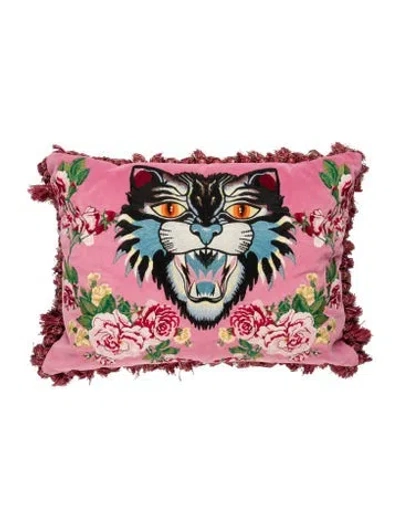 Pre-owned Gucci Tiger Head Throw Pillow In Pink