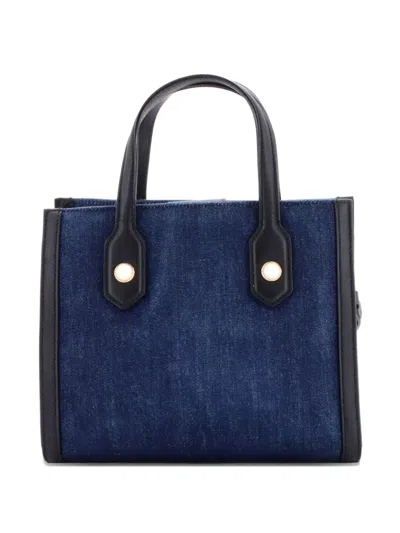 Pre-owned Gucci Tiger Pearl Embroidered Denim Small Tote Bag In Blue