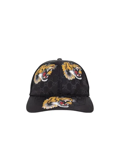 Gucci Tiger Print Baseball Cap In Black