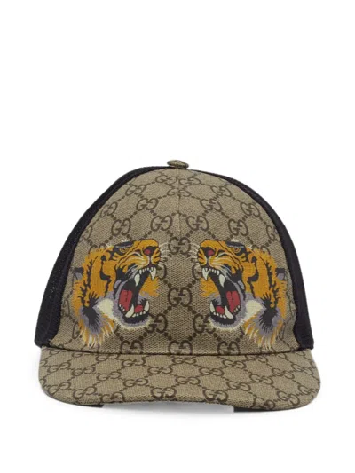 Pre-owned Gucci Tiger Print Monogram Baseball Cap In Neutrals