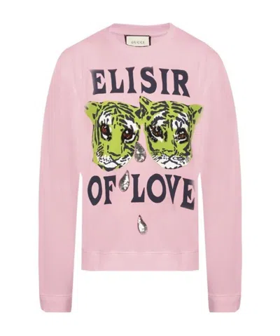Gucci Tiger Printed Long-sleeved Hoodie In Pink