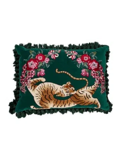 Pre-owned Gucci Tiger Throw Pillow In Green